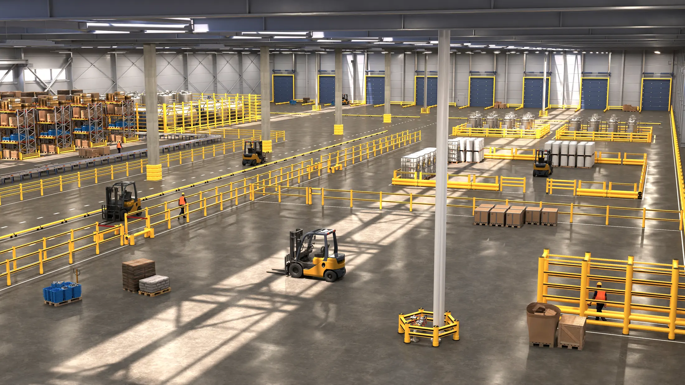 Entrepôt équipé de barrières flexibles